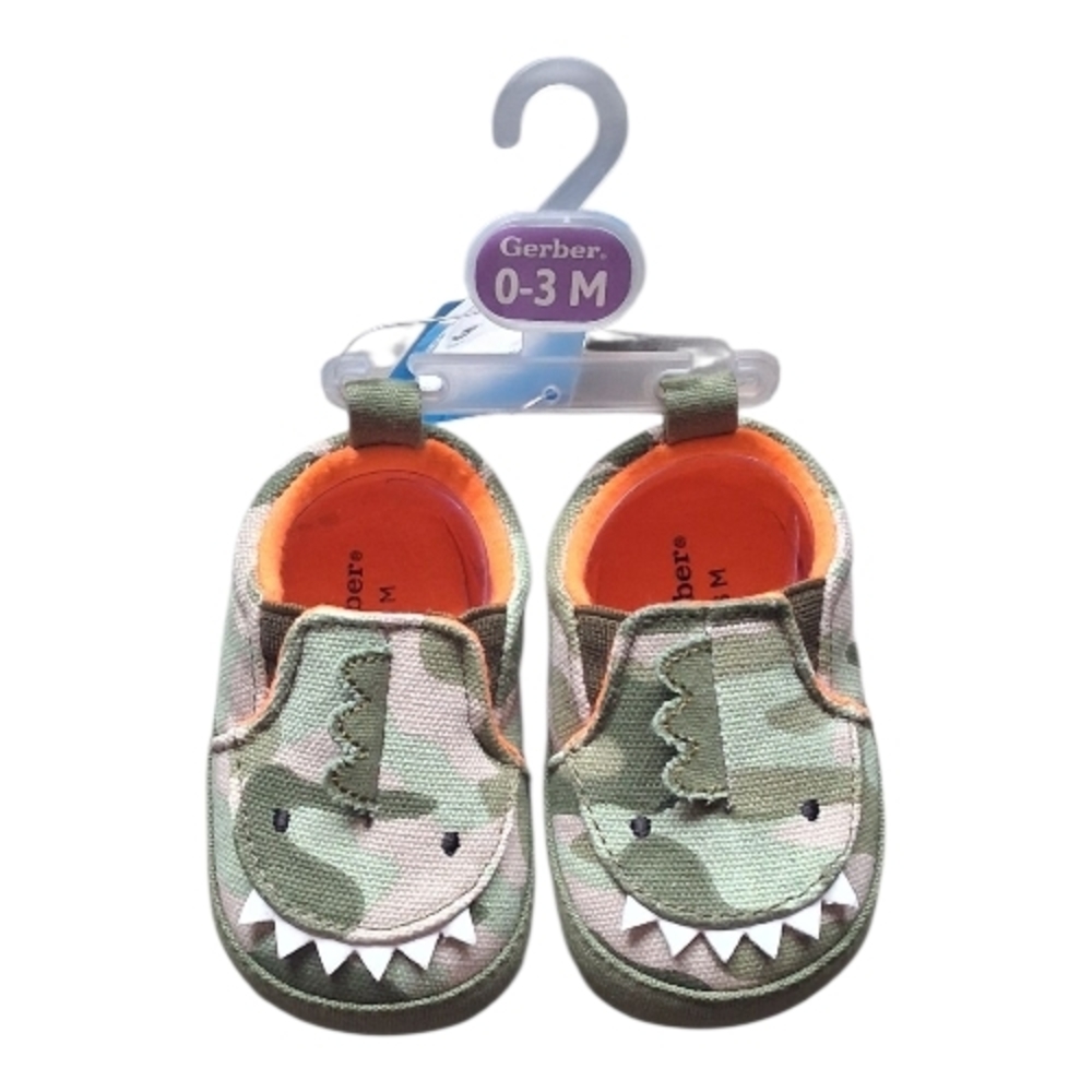 NWT Gerber Camo Dinosaur Baby Shoes Size 0-3 Months